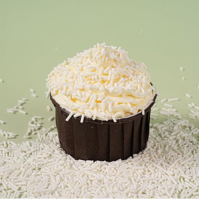 Edible White Sprinkles Bulk 16 oz Bulk White Jimmies for Ice Cream Dessert Toppings brownies Cookies, Cupcakes, Cake Decorating Birthday Baby Shower