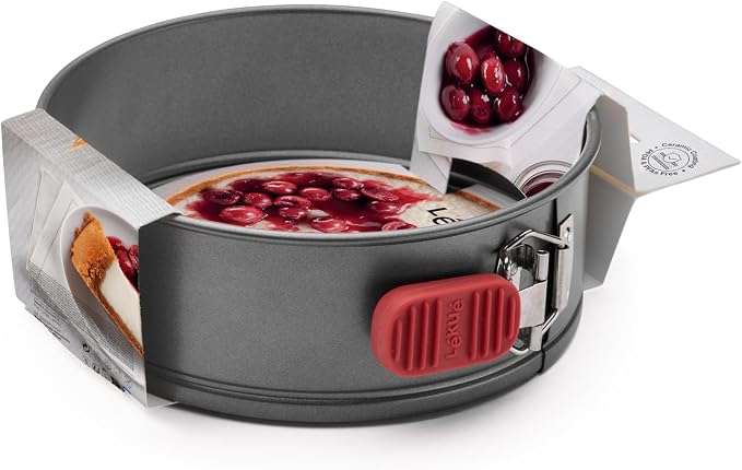 Lékué Non-Stick Round Springform Cake Tin - 8" Carbon Steel Oven Baking Pan with Platinum Silicone Handle, Even Heat, Dual Non-Stick Ceramic Coating, Scratch Resistant, PFOA & PFA-Free, 8.5 x 8 x 2.8"