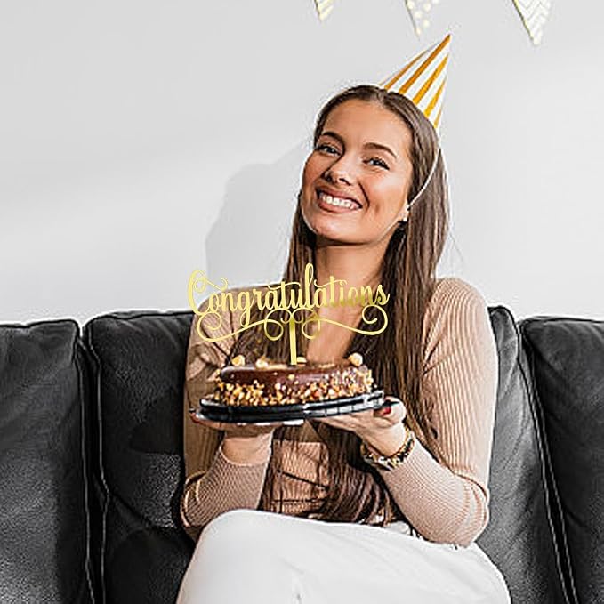 Acrylic Congratulations Cake Topper, Class of 2026 Cake Topper, Congrats Grad Party Decorations Supplies, High School Graduation/College Graduate Party Decoration Supplies (Gold Acrylic)
