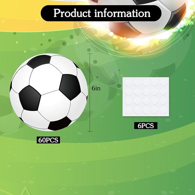Vuzvuv 60Pcs 6In Paper Soccer Cutouts with 120Pcs Glue Points,Soccer Cut Outs Bulletin Board Decorations for Wall