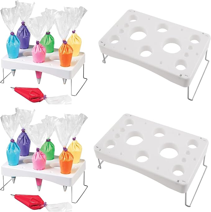 Piping bag shelf Decorating bag rack Cake decorating frosting bag rack Stainless steel feet Cake tools DIY baking 12 cavity cream bag rack (2 Packs)