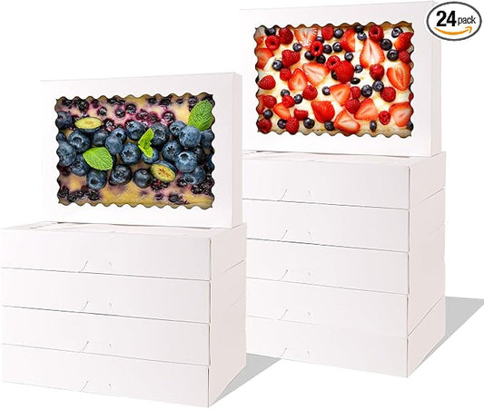 24pcs Cookie Boxes,14x10x2.5 Inch Large Bakery Boxes with Window for Pies Chocolate Strawberries Muffins Donuts Pastry Dessert Christmas(White) (White, 14 * 10 * 2.5inch/24pcs)