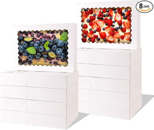 8 Pcs Cookie Boxes,14x10x2.5 Inch Large Bakery Boxes with Window for Pies Chocolate Strawberries Muffins Donuts Pastry Dessert Christmas(Brown) (White, 14 * 10 * 2.5inch/8pcs)