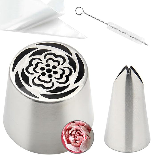 13 PCS Russian Piping Tips Set,Stainless Steel Icing Nozzles for Cake Decorating, Cream Flower Bouquet DIY Cookies, Desserts Baking Tools 1 XXL,1 Medium Leaf, 10 Piping Bags, 1 Brush