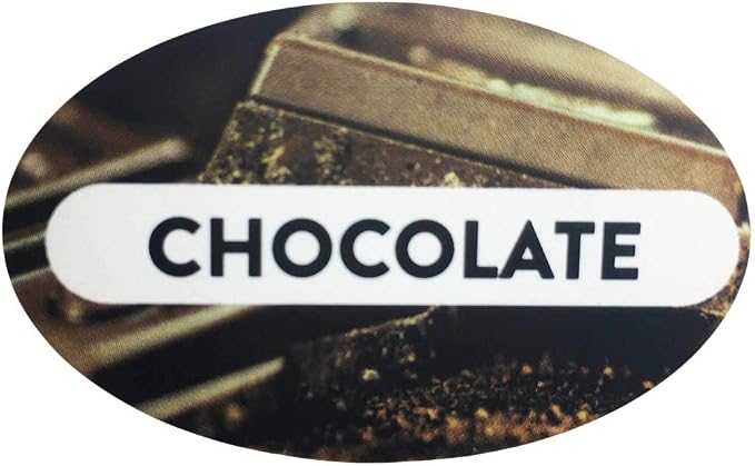Chocolate Grocery Store Food Labels 1.25 x 2 Inch Oval Shape 500 Total Adhesive Stickers