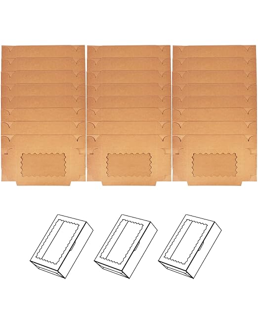 qiqee 9x6x2.5 Inch Brown Cookie Box with Window 15Pcs Pastry Macaron Bakery Box For Packaging