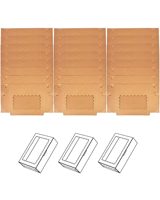 qiqee 100Pcs Brown Cookie Box with Window 9"x6"x2.5" Pastry Macaron Bakery Box for Packaging