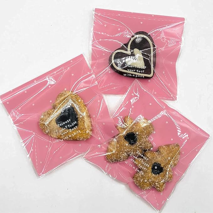 100pcs Pink Self-Adhesive Treat Bags – Small Cellophane Cookie Bags for Candy, Bakery, Party & Wedding Favors (3.94” x 3.94”)