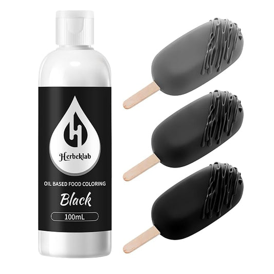 Black Oil Based Food Coloring for Chocolate – Herbeklab 100ml Professional Concentrated Oil Food Dye for Candy Melts, Chocolate, Cake Pops, Strawberries & Baking