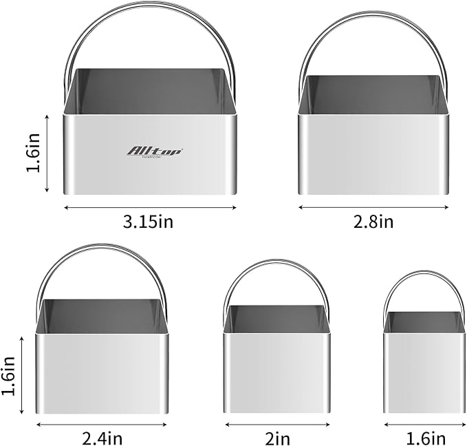 ALLTOP 5 Pieces Biscuit Cutter with Handle, Stainless Steel Baking Essential Tool for Effortless Square Cookie Shaping,Pastry,Cake Decoration Creation–Precise Cut Utensil for Dumpling,Scone, Donut