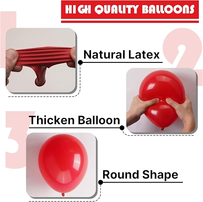 PartyWoo Red Balloons 100 pcs Different Sizes of 18 12 10 5 Inch Red Balloon Arch Kit Garland for Birthday Graduation Bachelorette Citizenship Anniversary Cherry Casino Theme Party Decorations Red-Y57