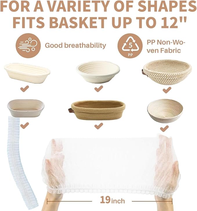 200 Pcs Banneton Liner,Banneton Bread Proofing Basket Non Woven Liners Non-Stick Dough,Bread Proofing Cover,Elastic Banneton Basket Liner for Prevents Dough from Sticking to Basket