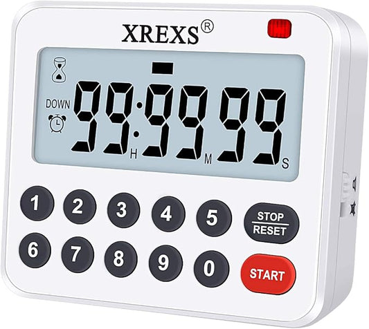 XREXS Digital Kitchen Timer Magnetic Countdown Up Cooking Loud Alarm and Mute Optional, Magnet and Stand, Large Display Classroom Timer for Teachers (2 Batteries Included) Upgraded Version