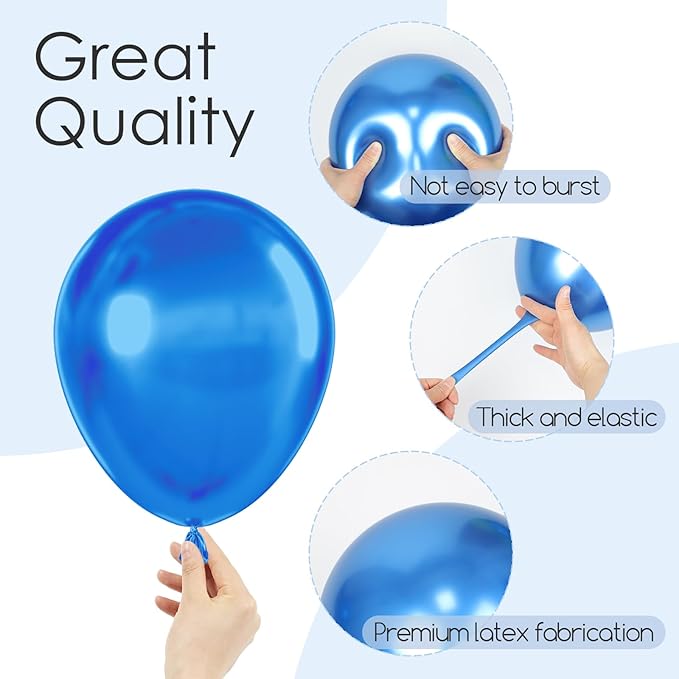 120pcs Metallic Blue Balloons, 18 12 10 5 inch Metallic Blue Balloons Different Sizes Blue Balloon Arch Kit for Graduation Baby Shower Wedding Birthday Party Decorations