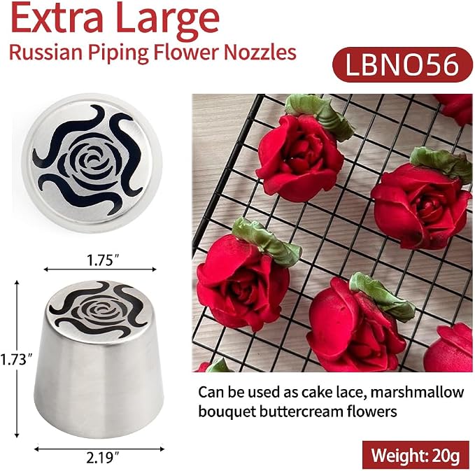 Extra Large Russian Piping Tips for Marshmallows Stainless Steel Flower Frosting Nozzles many styles Cake Decorating Baking tool for Buttercream, Cupcakes Cookies(SL56)