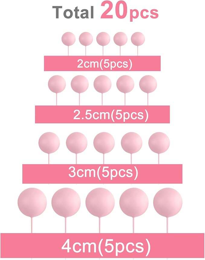 ASTARON 20 Pcs Ball Cake Topper Decorations Mini Balloons Cake Topper Sticks Light Pink Balls Cake Picks Cake Topper Balls Cake Decorations for Wedding Birthday Cake Decorations