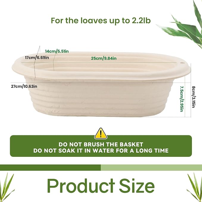 2 x 10inch Oval Sourdough Banneton Pulp Bread Proofing Basket with Linen Liners for Professional and Homemade Artisan Bread Baking Supply