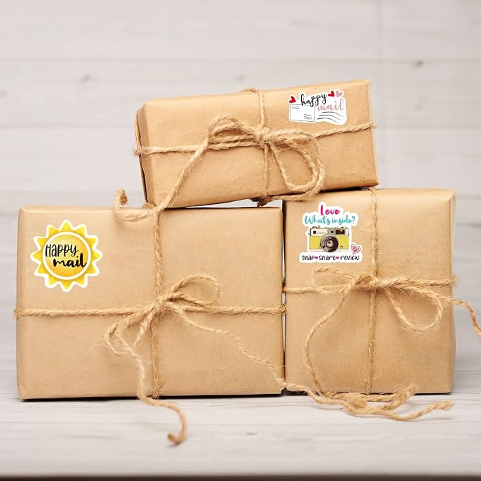 Happy Mail Stickers Roll 500 Labels Per,Cute Sun Mailing Stickers for Small Business Envelopes Shipping Package Packing