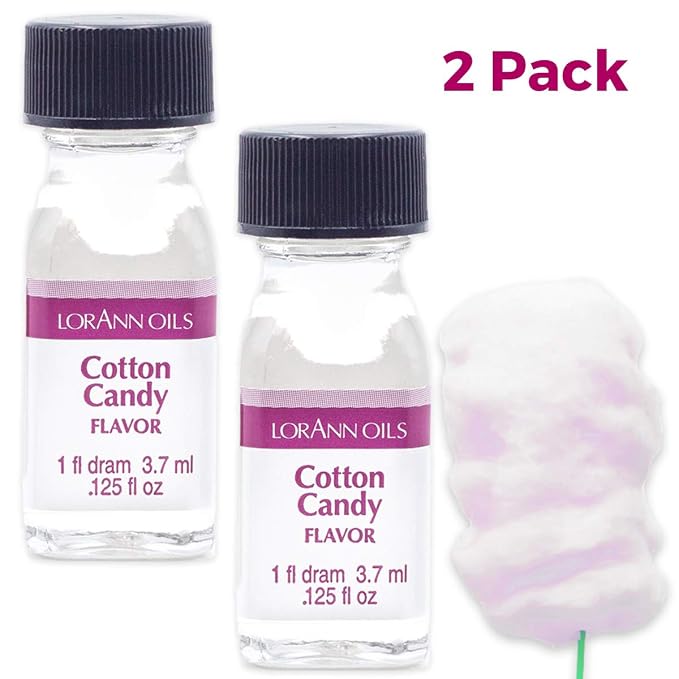 LorAnn Oils Super Strength Flavoring - Used For Candy Making, Flavoring, Baking, Hard Candy, & Flavor Oils - Bold, Natural Flavors 4X Stronger Than Extracts - Cotton Candy, Pack of 2, 0.125 fl oz