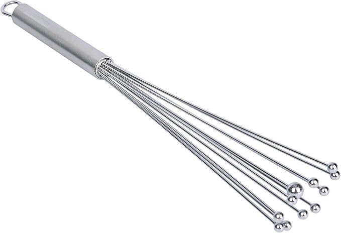 Restaurantware 12.5 in Stainless Steel Ball Whisk - 6 Pack - German Standard Egg Beater with Ergonomic Handle, Dishwasher Safe - Manual Mixer Cooking Whisk for Baking, Stirring, Sauces, Beating