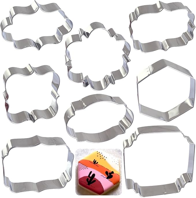 Frame Cookie Cutters Large Size 8Pcs, Metal Plaque Biscuit Fondant Cutter for DIY Baking Decorations Beginner Weeding Holiday Birthday Party