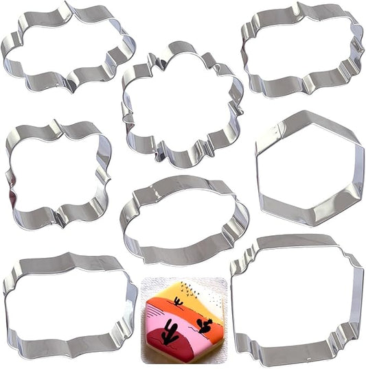 Frame Cookie Cutters Large Size 8Pcs, Metal Plaque Biscuit Fondant Cutter for DIY Baking Decorations Beginner Weeding Holiday Birthday Party