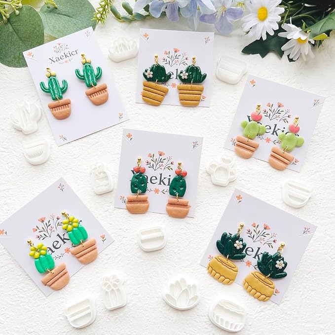 Cactus and Succulent Polymer Clay Cutters Set - 16pcs Cute Cactus Plant & Flower Pot Shapes for DIY Earring Jewelry Making, Soft Clay Crafts, Scrapbooking & Miniature Gardening Decor