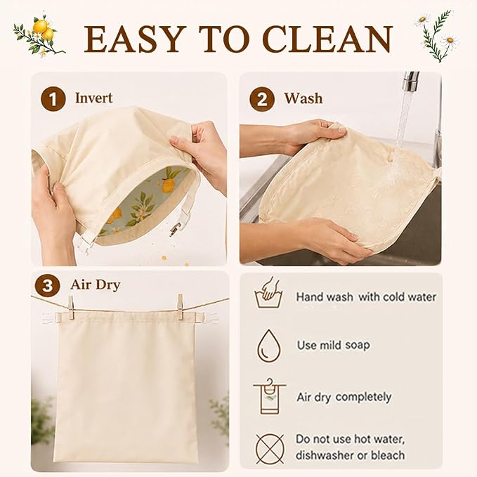 2 Pack Reusable Beeswax Bread Bags for Homemade Sourdough, Large Natural Beeswax Bread Bag 17"x13", Portable Lined Food Storage Floral Cloth Bags, Freezer Safe & Friendly, Keep Fresh