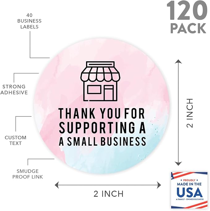 Andaz Press Round Small Business Sticker Labels, 120-Pack, Watercolor Thank You for Supporting A Small Business, Packaging Stickers, Product Labels for Small Business Thank You Stickers