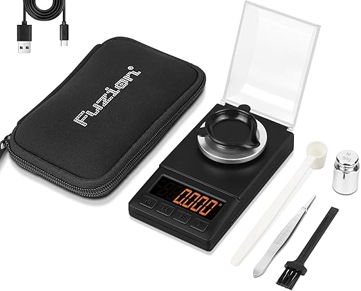 Fuzion Digital Milligram Scale 50g/0.001g, Mg Scale 9-in-1 Kit | Includes Portable Carry Bag, 50g Calibration Weight, USB-C & Battery, Powder Scale for Capsule Filling, Supplement, Reloading