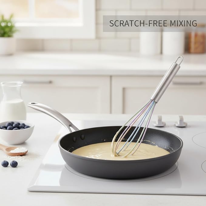 Silicone Coated Whisk, Stainless Steel Wire Balloon Whisk for Non-Stick Cookware, Mixing Tool for Eggs Batters and Sauces (1 PC)