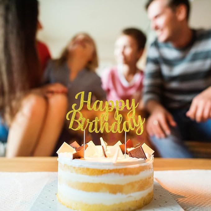 BEISHIDA Gold happy birthday Cake Topper, Happy Birthday Cake Bunting Decor,Birthday Party Decoration Supplies，Photo Booth Props