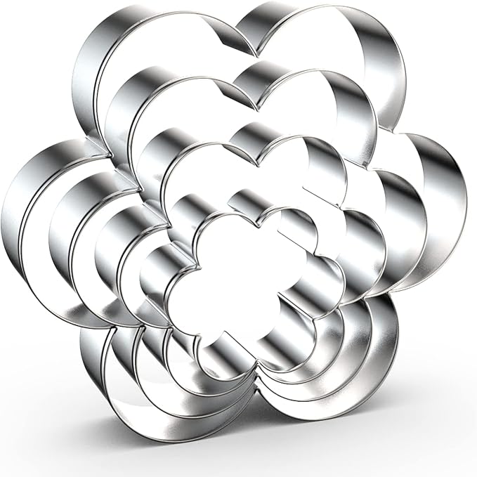 Scallop Flower Cookie Cutter Set Large - 5 Inch, 4 Inch, 3 Inch, 2 Inch - Six Petal Scalloped Edge Spring Flower Cookie Cutters Shapes Molds - Stainless Steel