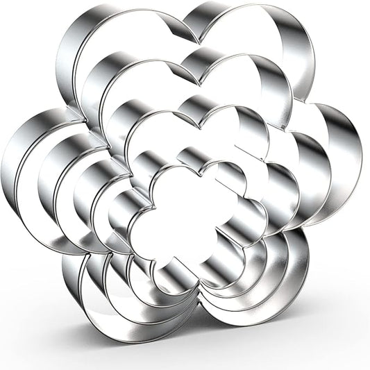 Scallop Flower Cookie Cutter Set Large - 5 Inch, 4 Inch, 3 Inch, 2 Inch - Six Petal Scalloped Edge Spring Flower Cookie Cutters Shapes Molds - Stainless Steel