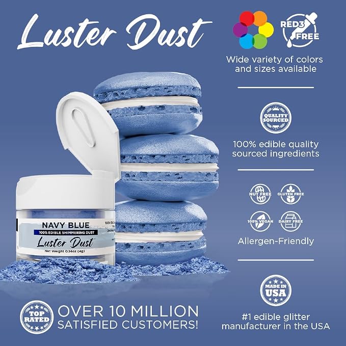 Luster Dust - Navy Blue (4g 1x Jar) | Edible Vegan Dust & Paint for Cake Decorating, Ice Cream, Desserts, Cocktails and Beverages by Bakell