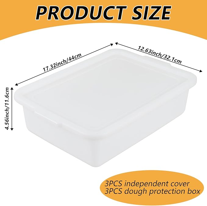 Pack of 3 Pizza Dough Proofing Box, Bread Proofing Box and Dough Container with Cover, BPA Free