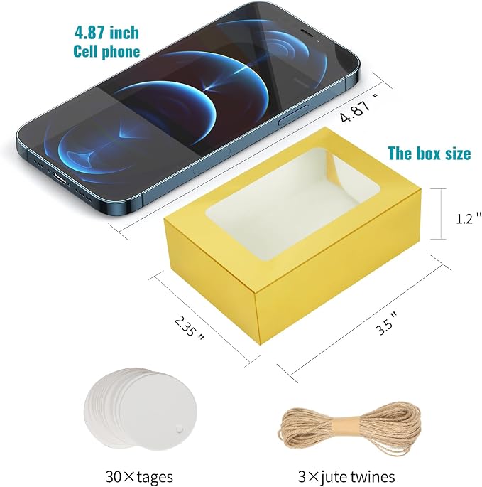 COTOPHER Soap Box, 30Pcs Small Soap Packaging Boxes 3.5x2.35x1.2 Inch Mini Kraft Boxes with Window Soap Boxes for Homemade Soap Candy Chocolate Bakery Cookies Soap Packaging