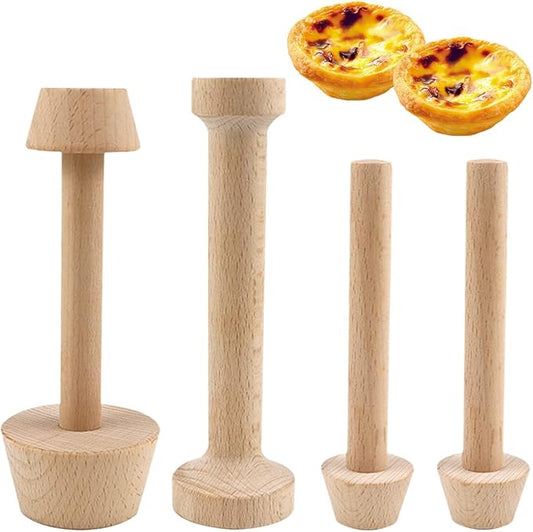 DOERDO 4Pieces Wooden Tart Tamper Set Double-Side Egg Tarts Tamper Pastry Tools DIY Cake Pastry Tool for Mini Egg Tart Cheesecakes Dessert Baking