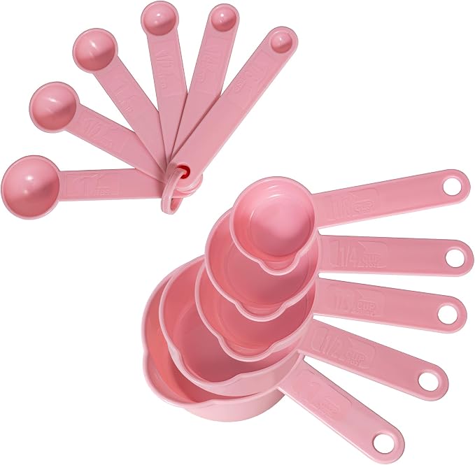 Set of Plastic Measuring Cups and Spoons, 11 Piece Nesting Measure Spoon Set with Metric and US Measurements, Fits for Measuring Dry and Liquid Dishwasher Safe