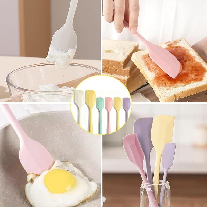 6 Pack Silicone Spatulas 10.9 in Large & 8.2 in Small, Nonstick Heat Resistant Mixing Tools for Baking Cookware