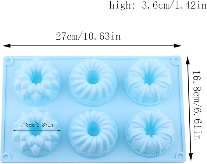 Bundt Silicone Chocolate Molds 6-Cavity Fluted Tube Cake Pan Mold For Heritage Bundtlette Chocolate Set Of 2