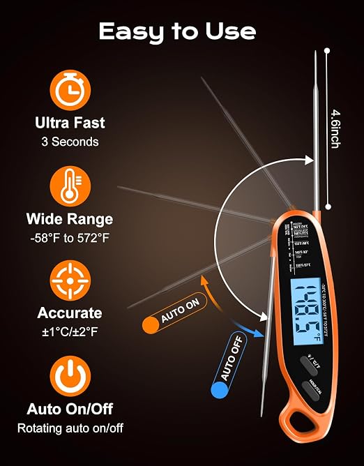 Digital Meat Thermometer for Cooking with Dual Probe, Large Backlit & Calibration, Kitchen Food Thermometer for Candy, Oven, Grill, BBQ, Smoker, Oil Fry Instant Read Thermometers Gift for Dad