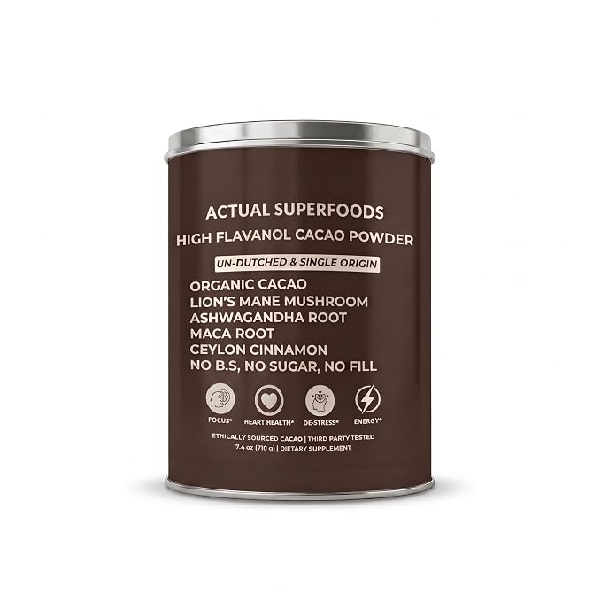 High Flavanol Cacao Powder Blend - Flavanols & Flavanoids - Organic Coffee Alternative with Lions Mane, Ashwagandha, Maca & Ceylon Cinnamon - 7.4 ounces - Morning Focus & Energy Ritual