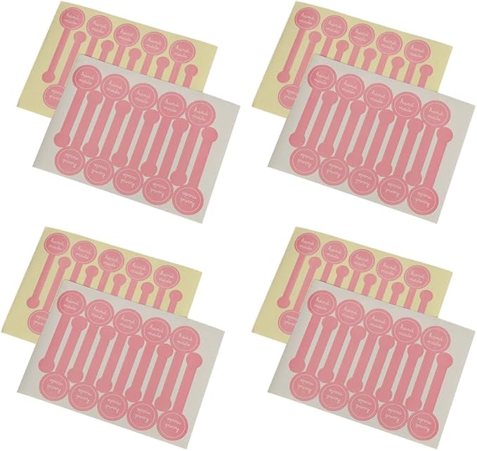 20Sheets(200Pcs) 10x3cm(3.94x1.18inch) Pink Handmade Baking Seal Stickers, Self-Adhesive Food Retail Labels for Bakery, Cakes, Cookies, Candy Jars and Food Packaging