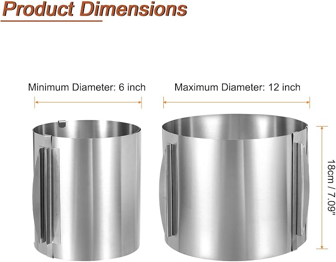 HARFINGTON 6" to 12" Cake Ring 18cm High Adjustable Round Cake Ring Stainless Steel Mousse Baking Moulds Bakeware Supplies for Baking Cooking Making Tool