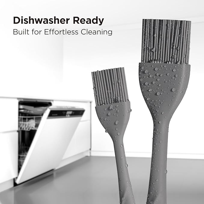 Kitchen Mama WaltzGrip Platinum Silicone Basting Pastry Brush, Metal Gray | Set of 2, Heat-Resistant, Dishwasher-Safe, For Cooking, Baking, Grilling