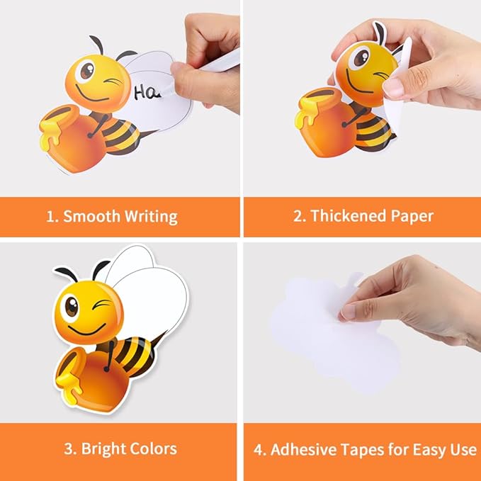 Vuzvuv 90Pcs 5In Bee Paper Cutouts with 180Pcs Glue Points,Bee Cut Outs Bulletin Board Decorations for Birthday Party Theme Decor Supplies