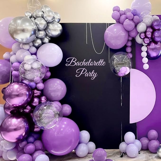 MEBAY Purple and Silver Balloon Garland Arch Kit, 166Pcs Purple Metallic Pastel Lavender Maca Lilac Violet Gold Chrome Balloons for Birthday Wedding Baby Shower Party Decoration
