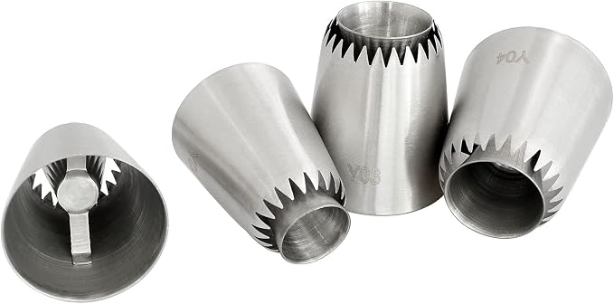 Sultan Piping Nozzle 4PCS 304 Stainless Steel Russian Piping Tips Sultan Ring Baking Mold Icing Nozzle Cookies Cupcake Icing Decorating Supplies Decorating Kit