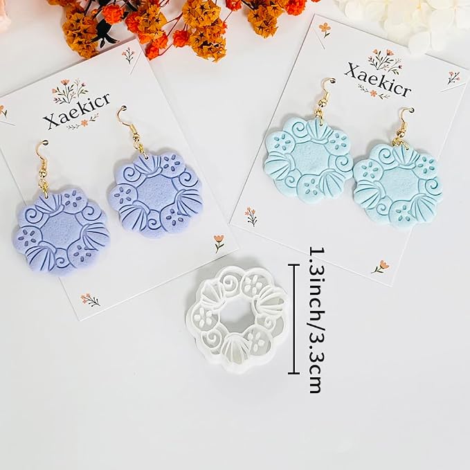 Xaekicr Floral Wreath Polymer Clay Cutters for Earrings – Clay Earring Cutters Set with Nature Pattern, Clay Tools for DIY Jewelry Making
